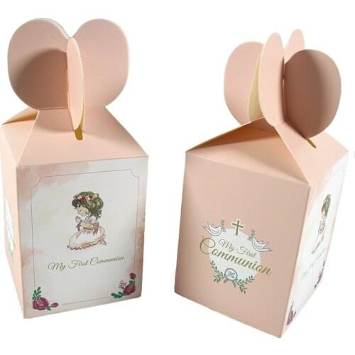 100pcs Pink My First Communion Candy Boxes Girl Gift Box Baptism Decorative Case Party Festival Decoration Supplies
