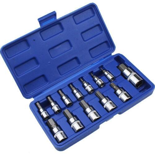 13pc Allen Key Ratchet Wrench 1/4" 3/8" 1/2" Drive Chrome Vanadium Mirror Polished Sockets High Quality crv Steel Bits