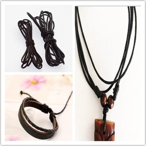 2M/lot 2-10MM Brown Round And Flat Genuine Cow Leather Round Thong Cord DIY Bracelet Findings Rope String For Jewelry Making