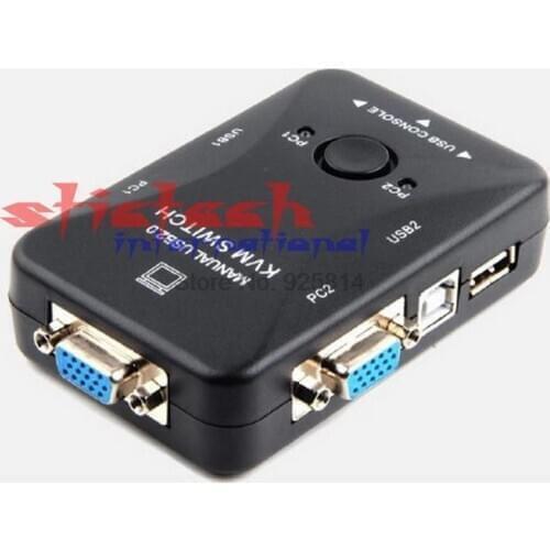 By dhl or ems 20 pieces New USB KVM Switch Switcher 2 Port VGA SVGA Switch Box USB 2.0 Mouse Keyboard 1920*1440