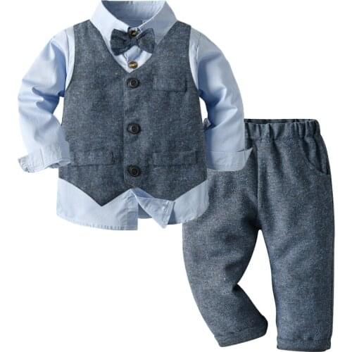 2021 Autumn Toddler Boys Clothes Baby Wedding Formal Party Costume Vest Shirt Pants 3 Pieces Infant Kids Outerwear Set
