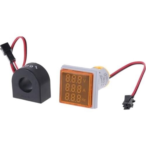 3in1 AC Voltmeter Ammeter Hz Current Frequency Panel Meter Indicator Digital Voltage Amp Hz Led Lamp Square Signal Light with CT