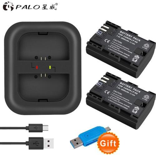 2x LP E6 LPE6 LP-E6 E6N Battery 2000mAh+LED Dual Charger For Canon EOS 5DS R 5D Mark II 5D Mark III 6D 7D 80D EOS 5DS R Camera