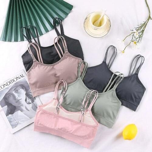 Traceless letter parachute sling, beautiful back, breast wrapped, bra, no steel ring sports underwear, bra, vest girl