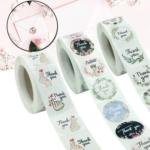 Floral Thank You Stickers Roll 500-Count Stickers Round for Wedding Birthday Party Favors Holiday Celebration Decoration HR