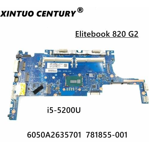 FOR HP ELITEBOOK 820 G2 Laptop Moederbord 781855-001 781855-501 781855-601 6050A2635701-MB-A02 w/ i5-5200U cpu