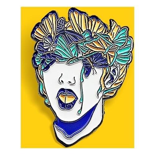 Butterfly Elves woman Enamel Pin Custom blue Green shed tears Sad Woman Brooches Lapel Cartoon Badge Jewelry Gift for Friends