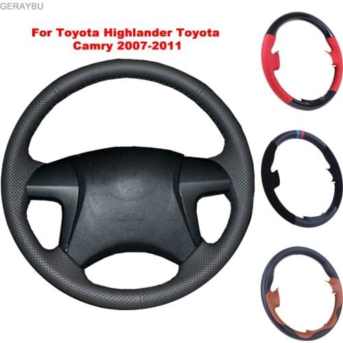 GERAYBU Custom DIY Black Artificial Leather Hand-sewn Car Steering Wheel Cover For Toyota Highlander Toyota Camry Fortuner Hilux