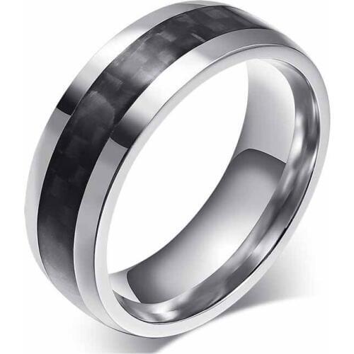 EAMIOR 8mm New Fashion Titanium Steel Ring for Men Carbon Fiber Bridal Sets Wedding Bands Engagement Ring Festival Gift Jewelry