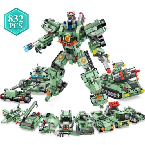 Technical 832pcs 35 Change Transform Truck Fighter Building Blocks Ideas Military Tank Bricks Assembly Toys Boys Holiday Gifts