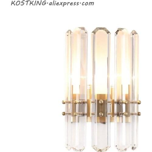 KOSTKING new modern crystal wall lights lustre wandlampen AC110V 220v gold wall lamp for bedroom living room lighting