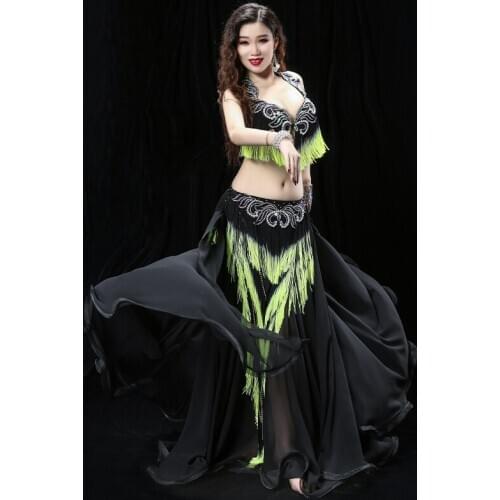 New performance Arrival Belly Dance Long Skirt Set Sexy Dancer Practice Costume tassel dance Set Free Shipping