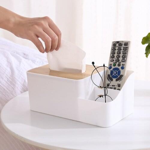 Creative Bamboo and Wood Paper Towel Box Multifunctional Desktop Receiving Box Remote Controller Paper Drawing Receiving Box