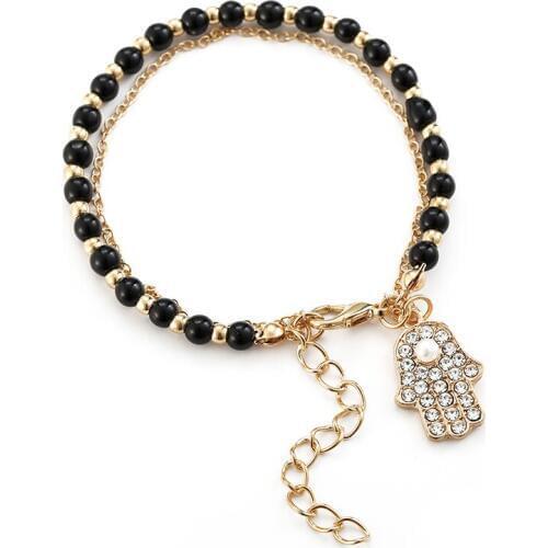 Trendy simple acrylic beads bracelets & bangles for women golden alloy palm pendant pulseras mujer femme bijouterie