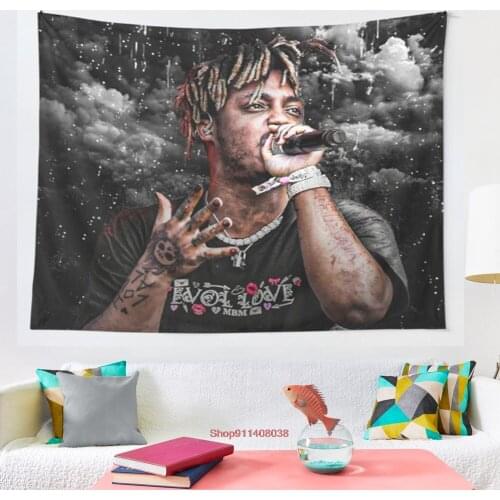 Juice Wrld In rain Designed Cartoon Concert Photo tapestry Wall Hanging Tapestries for Living Room Bedroom Home Decor