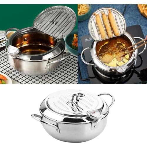Stainless Steel Deep Fryer Pan Japanese Cooking Frying Pot with Thermometer Non Stick Mini Deep Fryer Pot