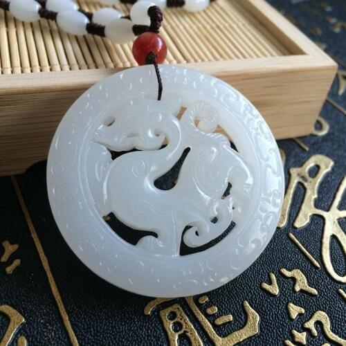 Natural White Afghanistan Stone Pendant Necklace Carved Hollow out Chinese Dragon Pendant Necklace Gift for Mens Stone Jewelry