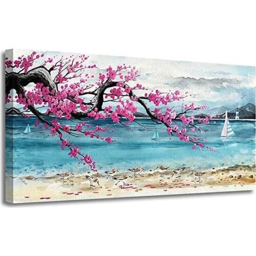 Beach Decor Modern Decorations Wall Art Pink Cherry Blossom Lighthouse Art Prints Wall Decor For Bedroom Nautical Theme Picture