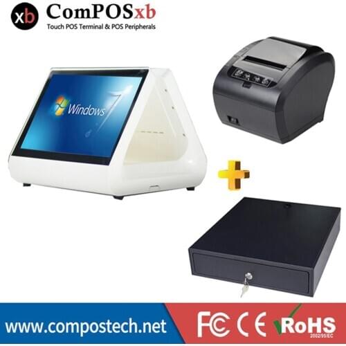 Windows POS All In One With Capacitive Touch Screen 12 '' Dual Screen Supermarket Cash Register Thermal Printer Cash Drawer