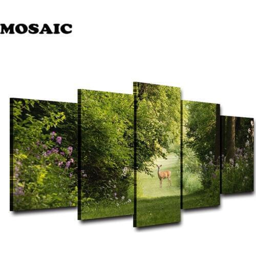 Nature Landscape Poster 5 Pieces Summer Deer diamond Rhinestone Embroidery Diamond Painting 3D Cross-Stitch full Mosaic decor
