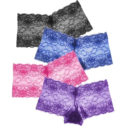 Sexy Womens Boyshort Lace Panties Plus Size Underwear Seamless Transparent Intimate Underpants Hollow Out Boxers M L XL 2XL 3XL