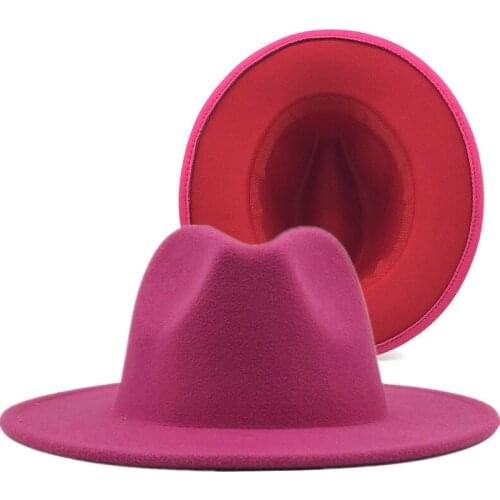 Fedora Hat Jazz Hats Cowboy Hat For Women And Men Double-sided Color Cap Red With Black Wool Bowler Hat Wholesale 2020