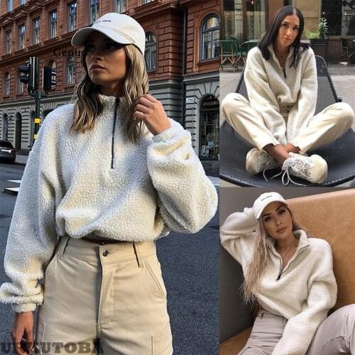 Harajuku Sweater Newest Womens Winter Warm Fluffy Pullovers Jumper Winter Warm Top Coat Zipper Tops