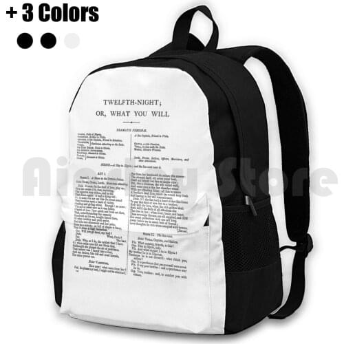Twelfth Night William Shakespeare First Page Outdoor Hiking Backpack Waterproof Camping Travel Twelfth Night What You William