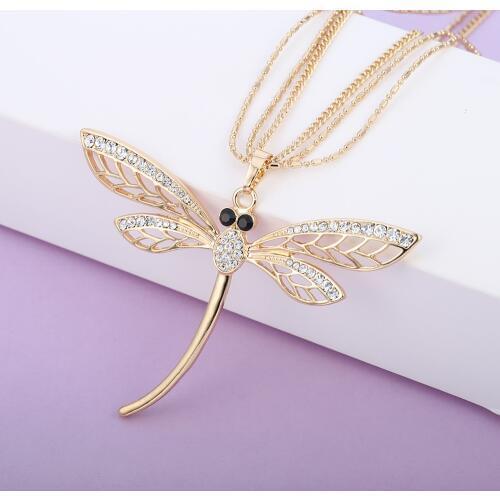 Gold Silver Color Dragonfly Pendant Necklaces For Women Statement Fashion Jewelry Crystal Wing Necklace Accessories 2020