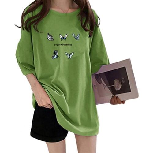 Women Casual T-shirt Short Sleeve Skin-friendly Pullover Women Butterfly Printing T-shirt for Daily Life
