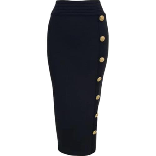 New Arrival Women Button Black Blue Red Bodycon Bandage Skirt 2021 Designer High Waist High Street Party Club Pencil Skirt 75cm