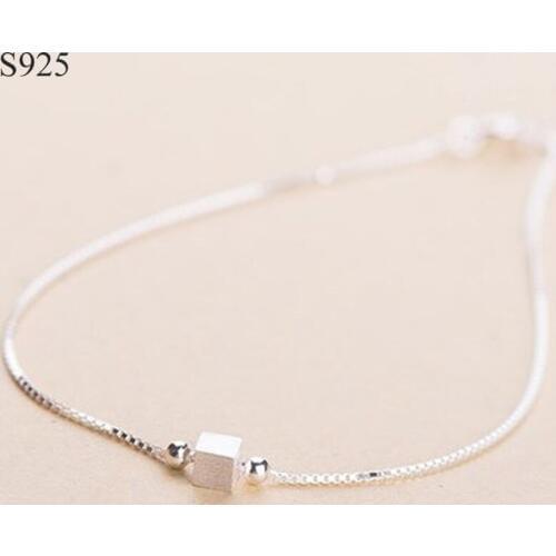 Genuine Real Pure Solid 925 Sterling Silver Anklet for Women Square Beach Party Fine Jewelry Female Foot Chain Band Anklets