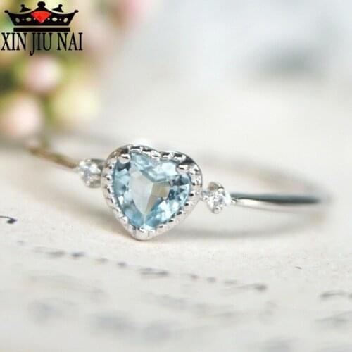 Blue crystal heart-shaped love ring top zircon ladies party jewelry Valentines Day fashion gifts elegant female ring