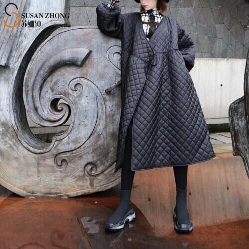 Women Padded Coat Long Female Parka Puffer Japanese Style Designer Autumn Winter X-Line Cotton Liner Puff Sleeve Quilted Wrap