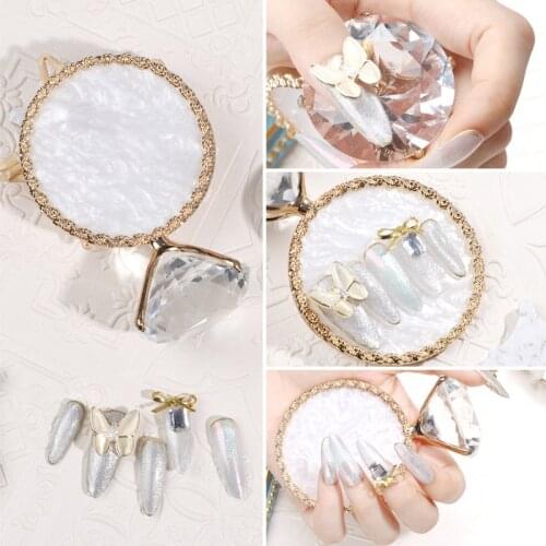 1PC Diamond False Nail Art Plate Tips Display Stand Golden Rim Agate Palette Nail Polish Gel Display Photo Props Showing Tools