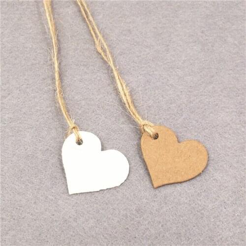 100Pcs +100 Strings 2.5x2.8cm Heart With A Hole Paper Card Hang Tag Price Head Tags Available Jute Twine For Wedding Decoration