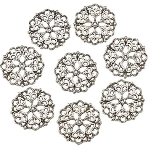 100pcs Tibetan Style Filigree Joiners Flower Connectors Lead Free & Nickel Free Jewelry Findings 29x1mm Hole: 2mm