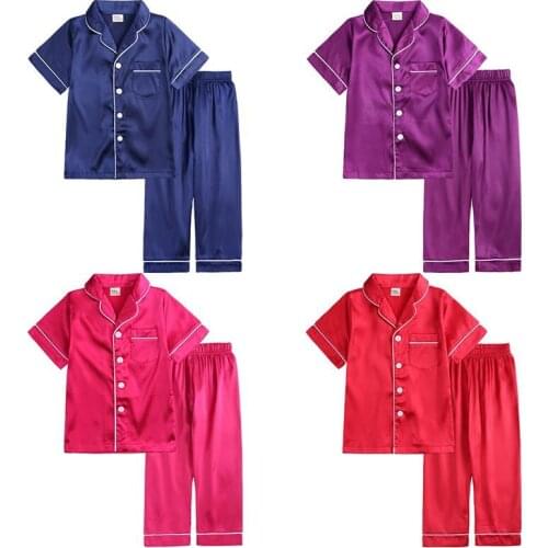2021 Kids Tales Children Clothing Baby Boys Girls Satin Pajamas Teenager Lounge wear Silk Baby Sleepwear