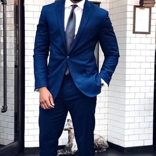 2021 Fashion Handsome Dark Blue Men Suits Slim Fit Groomsmen Tuxedo For Wedding Dress Dinner Party Male Clothing (Jacket+Pants)
