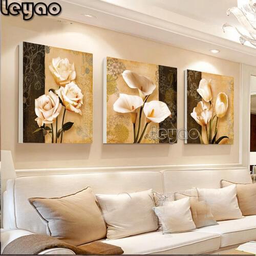 5D DIY Diamond Painting Full Drill Flowers Diamond Embroidery Handicraft Home Decoration Gift Calla lily tulip rose Triptych