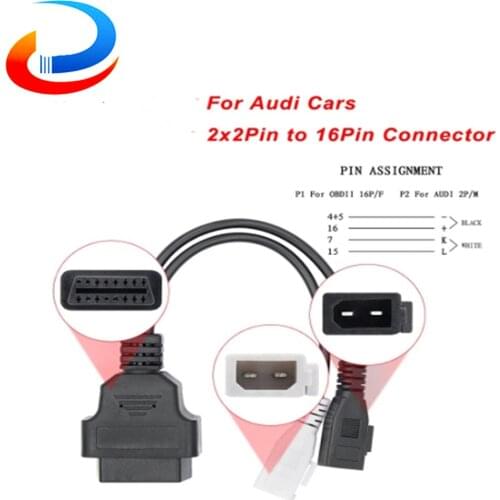For Audi 2x2 Pin OBD to OBD2 16Pin Connector Adapter ODIS 5054A OBD OBD2 Car Diagnostic Auto OBD2 Extension Cable