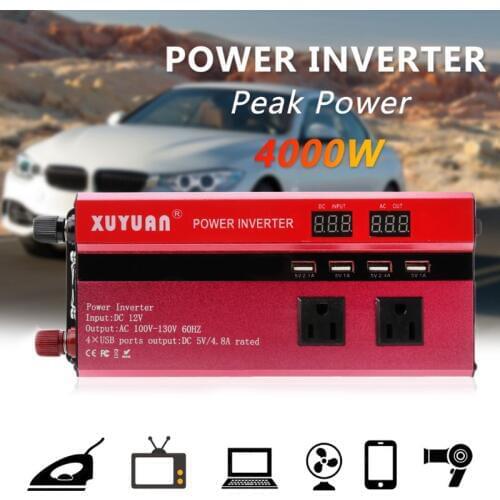 4000W Car Solar Power Inverter Sine Wave LED 4 USB DC12/24V To AC110V/220V Sine Wave Converter Solar Automobiles Power Inverter