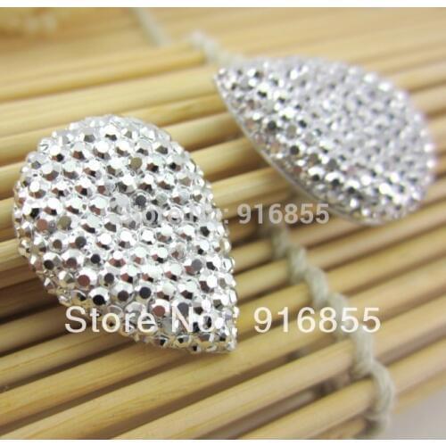 Free shipping!new 12pcs/lot 18*25mm Silver color(Aluminum white)drop shape flatback resin rhinestone for DIY decoration