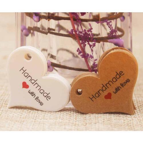 100pcs Kraft Paper Handmade Thank You Tag with Love for DIY Gift Box Bag Tag Candy Dragee Cake Handmade Favors Name Brand Tag