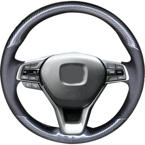 5D Carbon Fiber&Hole Leather Steering Wheel Hand Sewing Wrap Cover Fit For Honda Accord 2018-2019 / Insight 2019