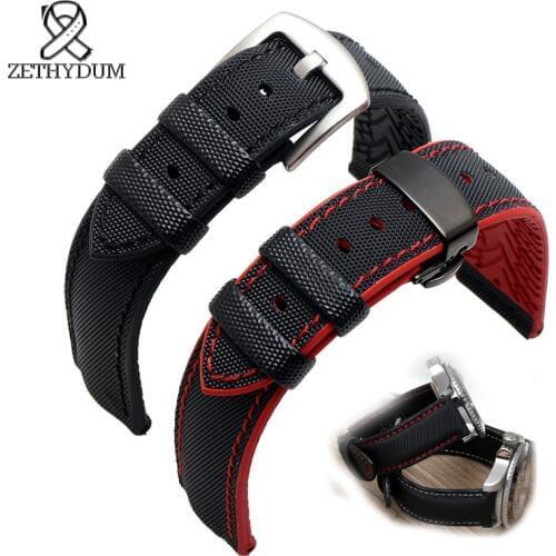Perlon watch strap 18mm 20mm 22mm 24mm waterproof silicone bottom watchband nylon watch band stitched belt