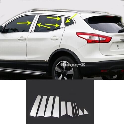 For Nissan Qashqai 2019 2020 Car Stick Stainless Steel Glass Window Garnish Pillar Middle Column Trim Hoods 10pcs