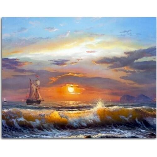 Gatyztory DIY Painting By Numbers Sea Boat HandPainted Oil Painting For Adults Kids Landscape Canvas Drawing Wall Decor Artwork