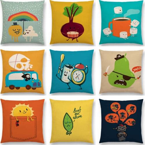 Hot Sale Interesting Cartoon World Lovely Things Happy Days Warm Heart Funny Fruits Cute Food Colorful Cushion Sofa Throw Pillow