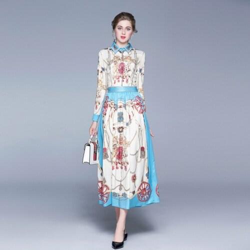 Suit-dress Lapel Longuette Waist To Show Thin Printing Dress Suit-dress